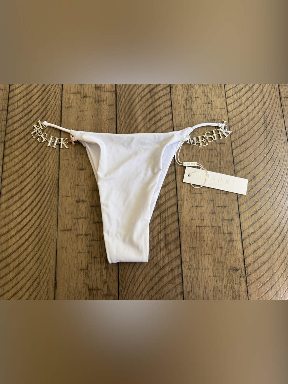 Meshki Women’s Sydnie Diamante Logo White Bikini Bottom Size M